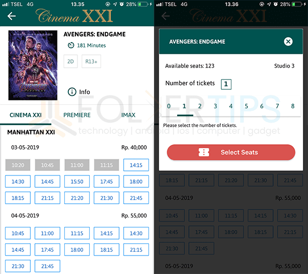 Pesan Beli Tiket Bioskop Cinema XXI 21 melalui HP Android / iOS