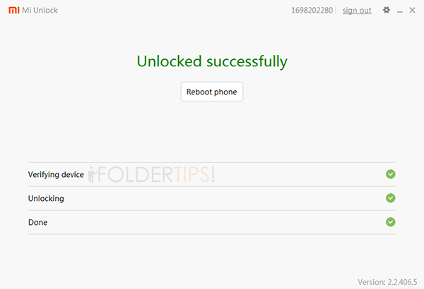 Unlock Bootloader berhasil