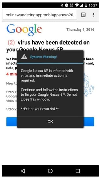 pop up palsu malware android