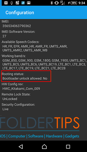 Rooting Status-nya Bootloader Unlocked Allowed: No