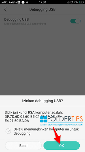 Mengijinkan debugging USB Oppo