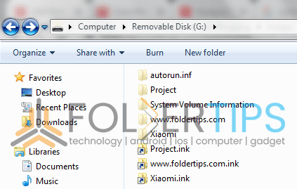 file yang disembunyikan virus shortcut telah muncul.
