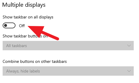 Geser-titik-pada-bagian-‘Show-taskbar-on-all-displays-hingga-menjadi-‘Off Cara Hide Taskbar Windows 10