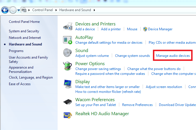 Pilih-Manage-Audio-Devices Cara setting HDMI laptop ke TV Windows 10
