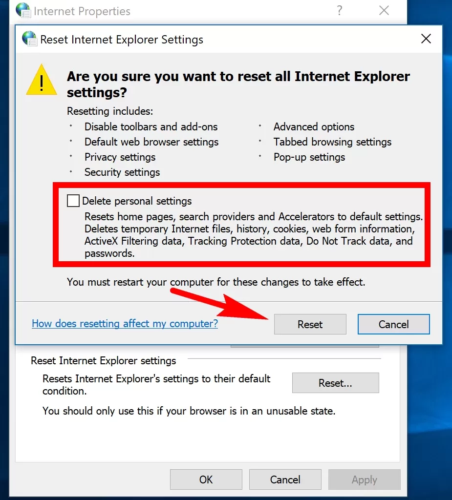 Akan-ditampilkan-pertanyaan-konfirmasi-selanjutnya-pilih-Delete-Personal-Settings Cara Mengatasi Proxy Server Error Windows 10 