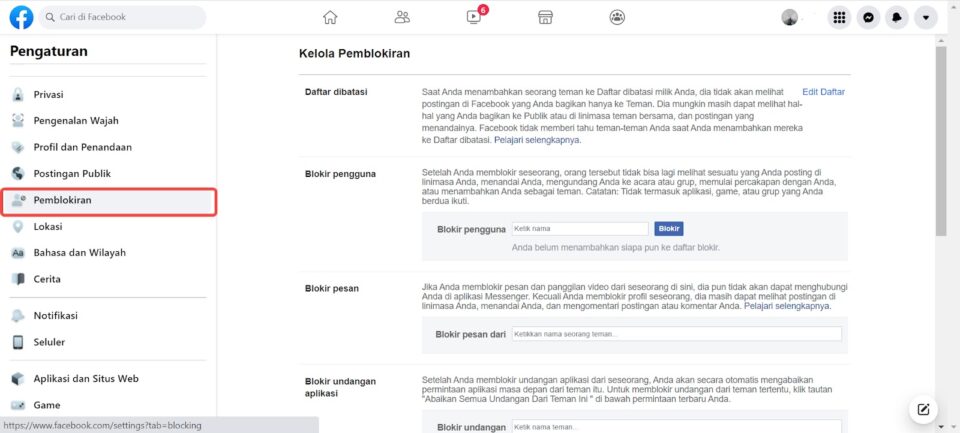 Klik-kolom-Pemblokiran cara membuka blokiran di facebook