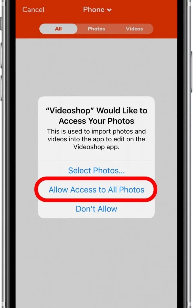 Klik-Allow-Access-to-All-Photos-kemudian-pilih-video-yang-ingin-digabungkan-sesuai-urutan cara menggabungkan video di iphone